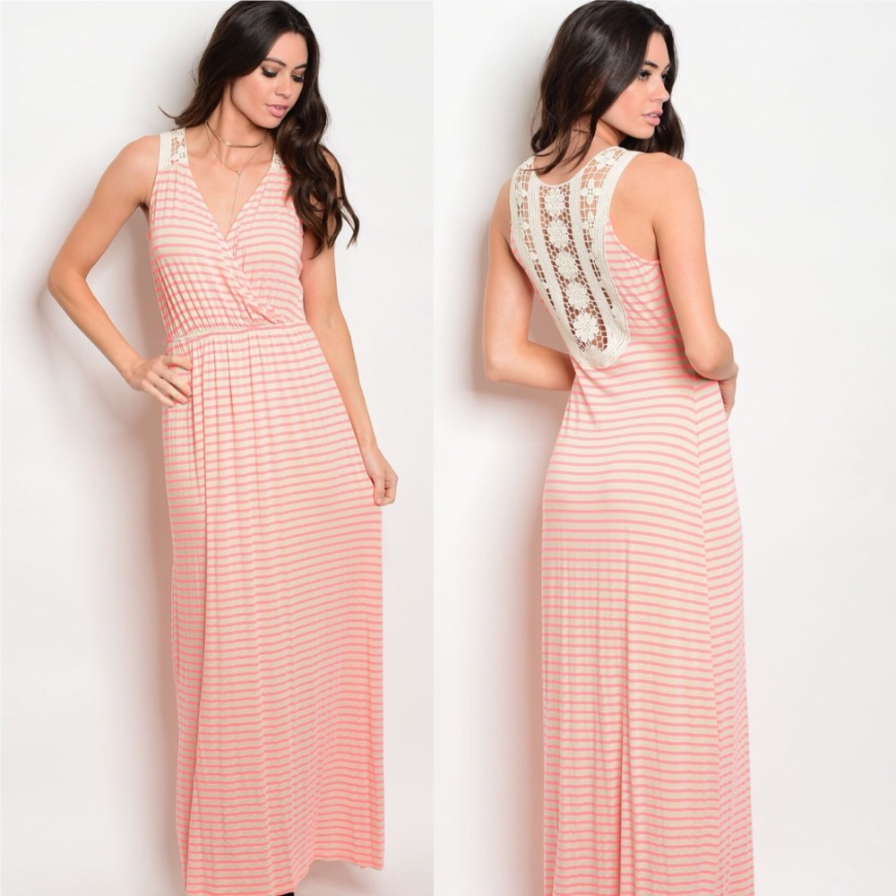 ☀️NWT Sale Women’s Lace Stripe maxi dress boutique - Picture 3 of 6